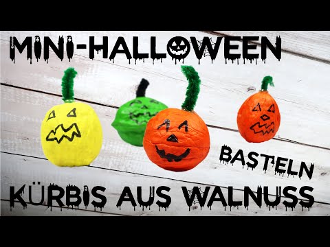 Mini-Halloween-Kürbisse aus Walnüssen basteln