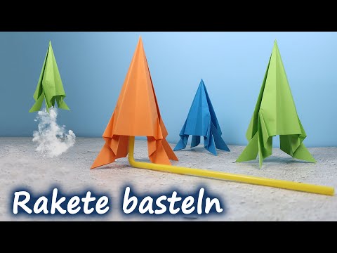 Rakete aus Papier basteln 🚀 - kann mit Strohhalm abgeschossen werden 🤗